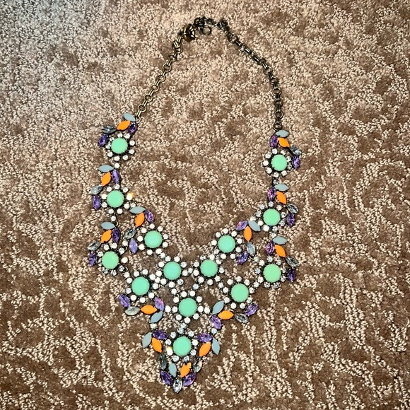 J.Crew Art Deco Colorful Crystal Glass Bib Statement Necklace - Picture 13 of 16